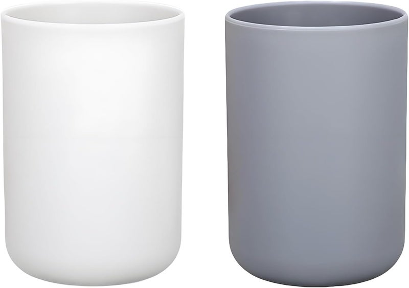 HUAMIAODI 2 Pieces Plastic Bathroom Tumbler Cup Toothbrush Holder Organizer Tumbler Cups for Bathroom Vanity,300ml(White & Grey) - Image 1